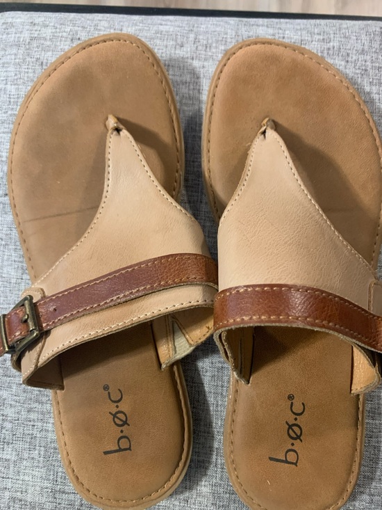 boc Shoes - b.o.c Two-Tone Tan and Brown Leather Thong Sandals